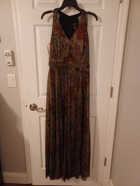 R.M. Richards Elegant Multicolor V-Neck Maxi Dress